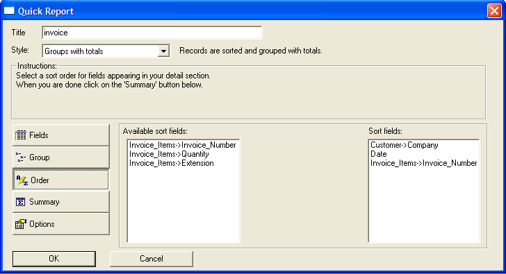 Ug Quick Report Order Tab
